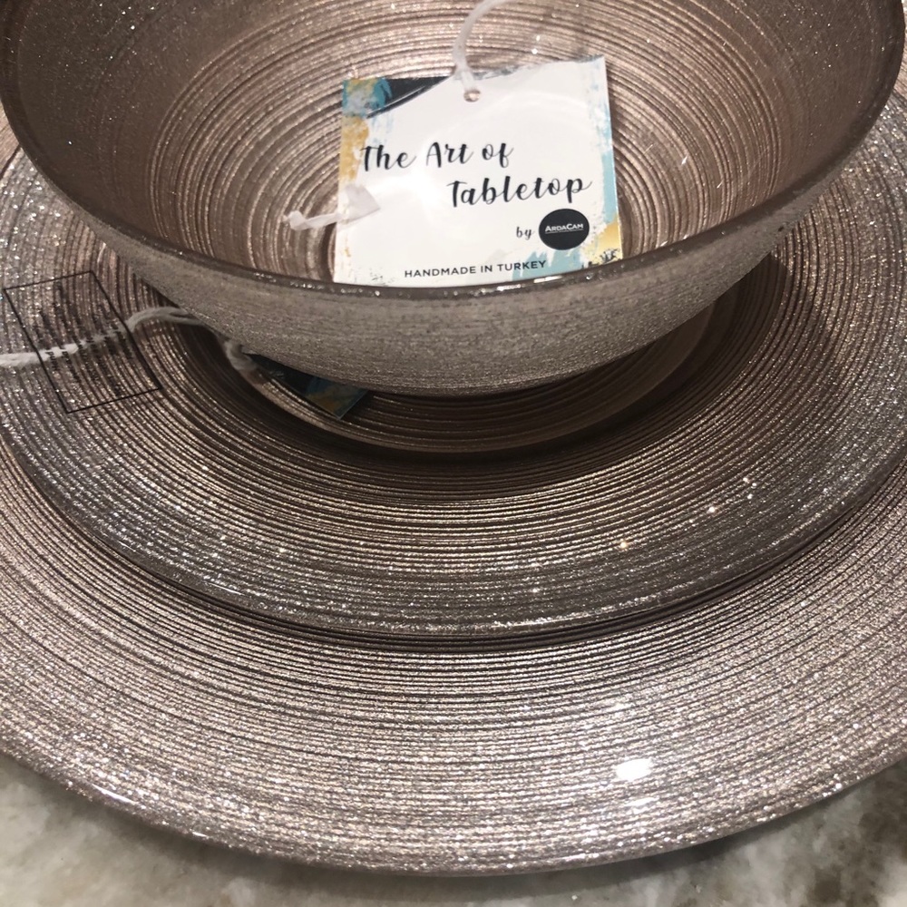 Turkish Glass Rose Pink Silver 11” Dinner Plates 4 - Picture 2 of 9